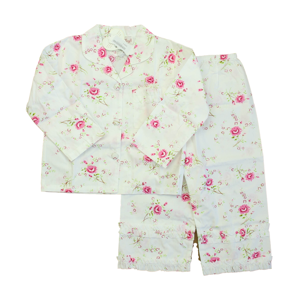 Powell Craft Girls White | Pink Floral 2-piece Pajamas size: 2-3T